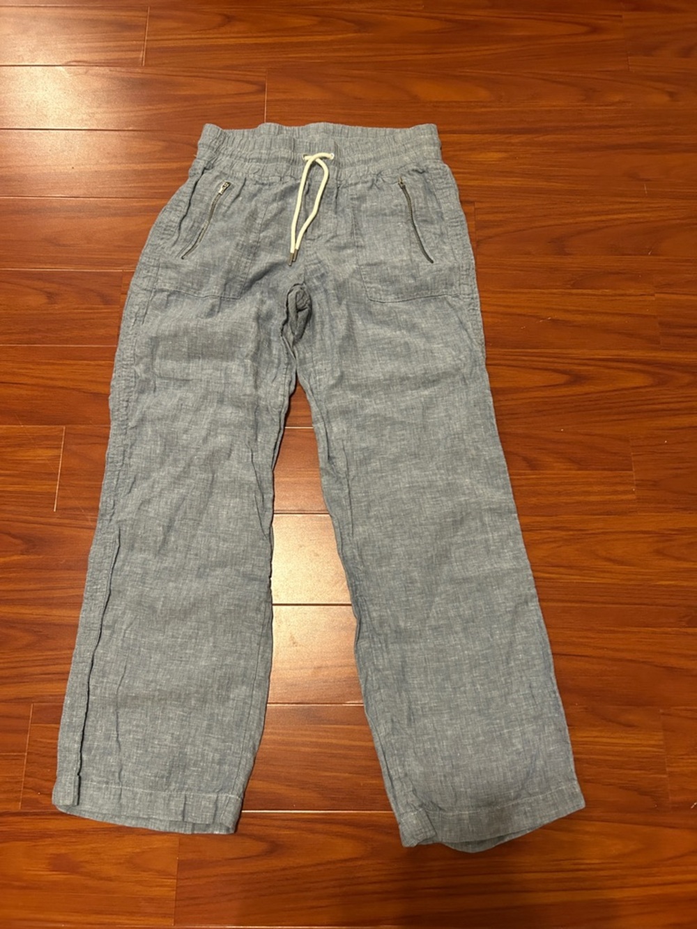 Athleta Light Gray Drawstring Linen-Blend Joggers